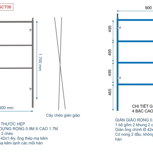 Khung giàn giáo hẹp 0.9m